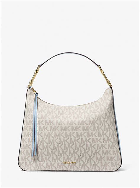 michael kors hobo satchel canvas leather braided|Laney Large Signature Logo Hobo Shoulder Bag .